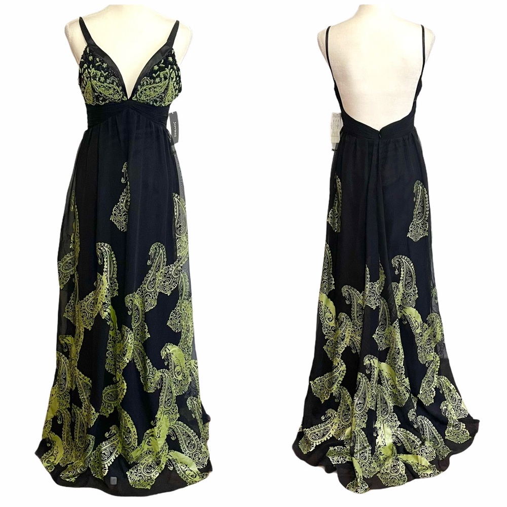 Jovani green black paisley print beaded sequin bust prom gown size 6